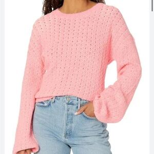 For Love and Lemons Dawn Sweater Pink Hi Low Pullover Crewneck Sz S NEW